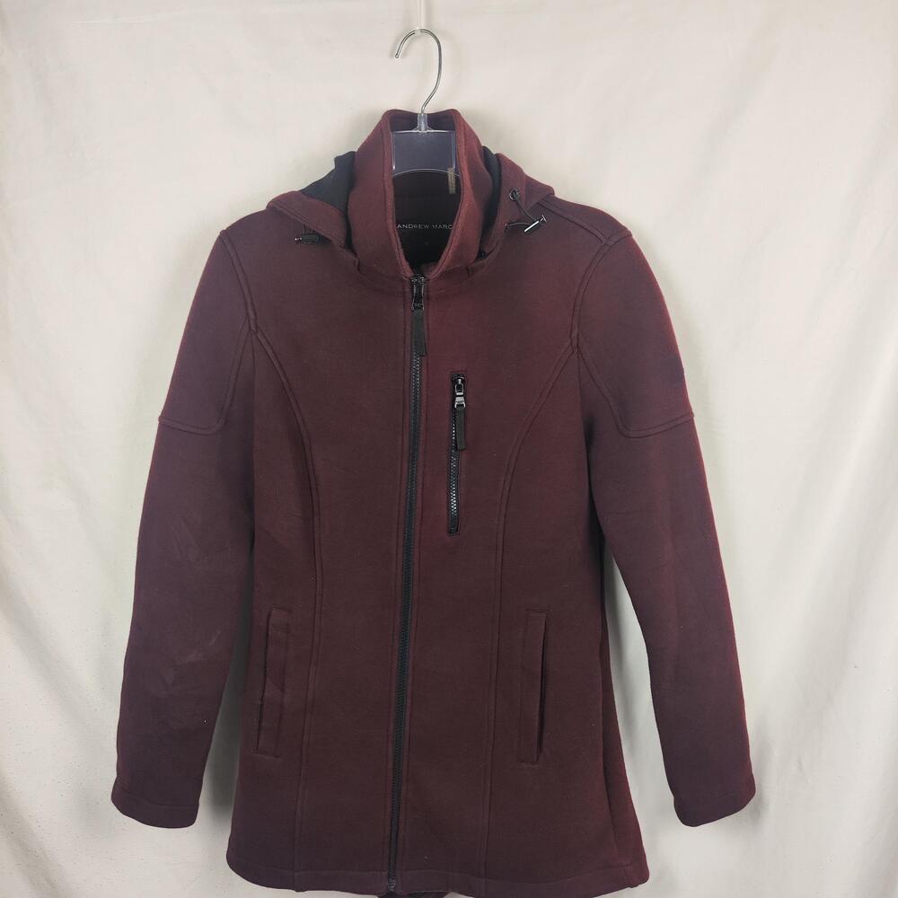 Andrew Marc Jacket Womens XS Red Hooded Fleece Full Zip Zip Pockets Mid Length